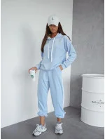 Světle modrý dámský velurový teplákový komplet s lampasy (508)