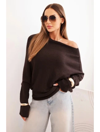 Dámský svetr viskózový asymetrický typ netopýr hnědý