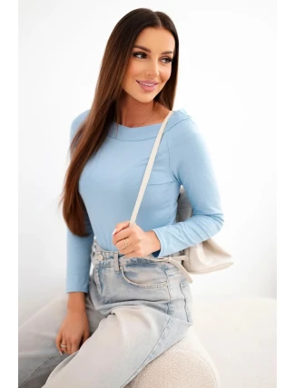 Dámská viskózová blůza s širokým výstřihem a dlouhým rukávem modrá