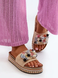 Dámské sandály na platformě s ozdobami S.Barski HY077 béžové