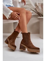 Dámské boty na podpatku z eko semiše zateplené tmavě hnědé Nevitas