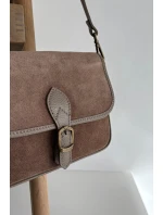 Kožená Semišová Kabelka Přes Rameno Tmavě Béžová Norla