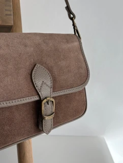 Kožená Semišová Kabelka Přes Rameno Tmavě Béžová Norla