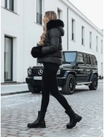 Dámská zimní bunda YOUWARM krátká prošívaná s kožešinou černá FashionStreet TY5006 Dámská zimní bunda YOUWARM krátká prošívaná s kožešinou černá FashionStreet TY5006