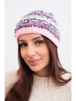 Dámská zimní čepice s barevným přízí a elastickým stahováním K352 jasně růžová+fialová+modrá