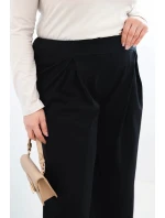 Dámské kalhoty Plus Size s širokými nohavicemi a skládaním černé
