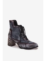 Kožené dámské kotníkové boty na podpatku Maciejka 06989-03 šedé