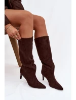 Dámské kozačky na skluzavku s vyhříváním na jehle Čokoládové Olivienne