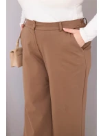 Dámské kalhoty Plus Size s širokými nohavicemi a vysokým pasem světlé camelové