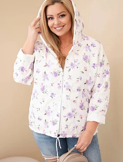 Dámská jarní bunda Plus Size s drobným květinovým vzorem fialová