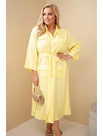 Dámské bavlněné košilové šaty Plus Size s páskem žlutá