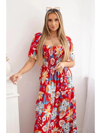 Viskózové šaty s volánkovým výstřihem 29475 červené - Kesi Viskózové šaty s volánkovým výstřihem 29475 červené - Kesi