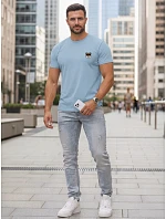 Pánské modré bavlněné tričko s potiskem buldočka FashionStreet NX0125R Pánské modré bavlněné tričko s potiskem buldočka FashionStreet NX0125R