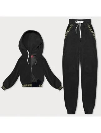 Černý žebrovaný teplákový komplet s ozdobnými stahovacími lemy (AMG-345A) Černý žebrovaný teplákový komplet s ozdobnými stahovacími lemy (AMG-345A)