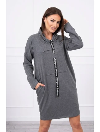 Šaty s kravatou v grafitové barvě