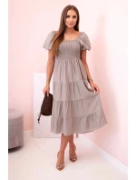 Dámské viskózové šaty s nabíranými rukávy a volánkovým topem fango Dámské viskózové šaty s nabíranými rukávy a volánkovým topem fango