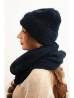 Dámská souprava s čepicí a šálou z měkké pleteniny modrá