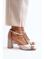 Kožené sandály na podpatku Laura Messi 2759 béžové