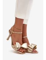 Sandály na podpatku s mašlí zlaté Noliva