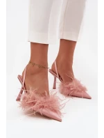 Lodičky s peřím a odhaleným patou růžové Belice Lodičky s peřím a odhaleným patou růžové Belice