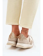 Kožené Semišové Dámské Tenisky Na Platformě Kobbo 100103 Béžové