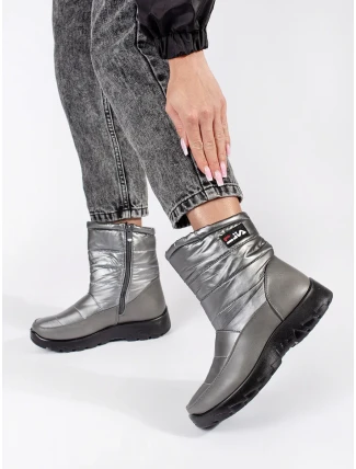 Praktické dámské šedo-stříbrné  sněhule platforma