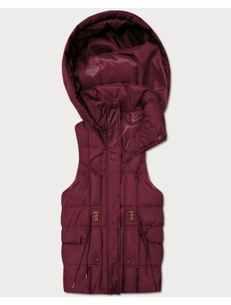 Puchowy bezrękawnik damski z kapturem Goodlookin bordowy (B8600-27)