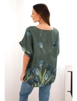 Dámská bavlněná košile s květinovým vzorem tmavé khaki