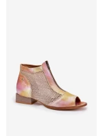Dámské Kožené Kotníkové Boty Na Plochém Podpatku S Otevřenými Prsty Maciejka Růžovo-Oranžové 06413-15