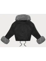 Černo/šedá krátká dámská džínová bunda s kožešinovou podšívkou J Style (11Z8219) Černo/šedá krátká dámská džínová bunda s kožešinovou podšívkou J Style (11Z8219)