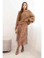 Dámská souprava s vlněným svetrem a viskózovou šaty camelový Dámská souprava s vlněným svetrem a viskózovou šaty camelový