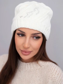 Dámská zimní vlnená čepice s geometrickým vzorem a jemným leskem K401 bílá