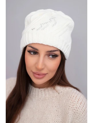 Dámská zimní vlnená čepice s geometrickým vzorem a jemným leskem K401 bílá