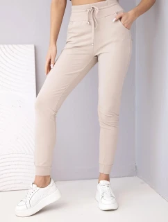 Dámské teplákové kalhoty s vysokým pasem a šňůrkou béžové