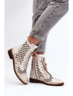 Děrované kožené botky Zazoo 2695 zlatě otřené