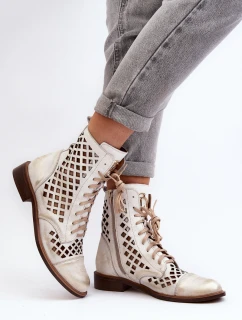 Děrované kožené botky Zazoo 2695 zlatě otřené