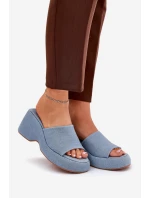 Materiálové Dámské Pantofle Na Platformě A Klínu Džínové Afisal