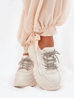 Dámské tenisky na platformě s ozdobným šněrováním béžové Evalianne