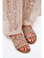 Dámské Sandály Na Plochém Podpatku Se Zlatými Hroty Béžové Zanira