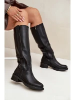 Dámské Černé Otevřené Boty Na Nízkém Podpatku Oteplené Averna