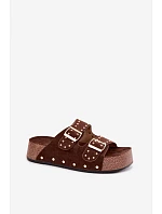 Dámské pantofle s přezkami a háčky Čokoládové Ledira