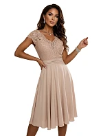 381-7 LINDA šifonové éterické šaty s krajkovým výstřihem - béžové