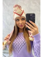 Dámská klapka na uši Eunika K322 ecru+red Dámská klapka na uši Eunika K322 ecru+red
