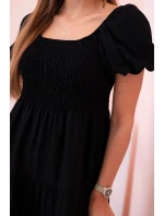 Dámské viskózové šaty s nabíranými rukávy a volánkovým topem černý Dámské viskózové šaty s nabíranými rukávy a volánkovým topem černý