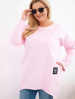 Dámská halenka Plus Size s prodlouženým zadním dílem a dlouhým rukávem bonbónově růžová