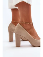 Zazoo 2453/OS Velurové lodičky na podpatku se srdcem cappuccino