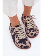 Dámské semišové barefoot tenisky s pruhy Zazoo N1120 Hnědo-Bežové