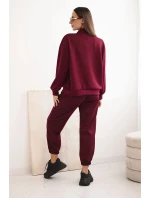 Komplet dámský máslový z viskózy s rozepínací mikinou a kalhotami švestkový