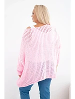 Dámský svetr průsvitný oversize s výstřihem do V a delším zadním dílem růžová cukrová Dámský svetr průsvitný oversize s výstřihem do V a delším zadním dílem růžová cukrová
