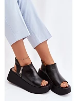 Zazoo 1792 Kožené sandály na platformě Černé Zazoo 1792 Kožené sandály na platformě Černé